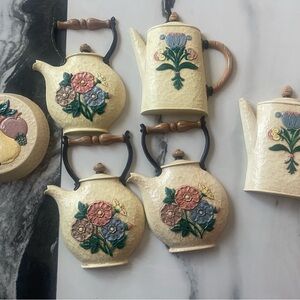 Vintage Home Interiors Floral Teapot Wall Decor - Cream, Blue, Pink, Green